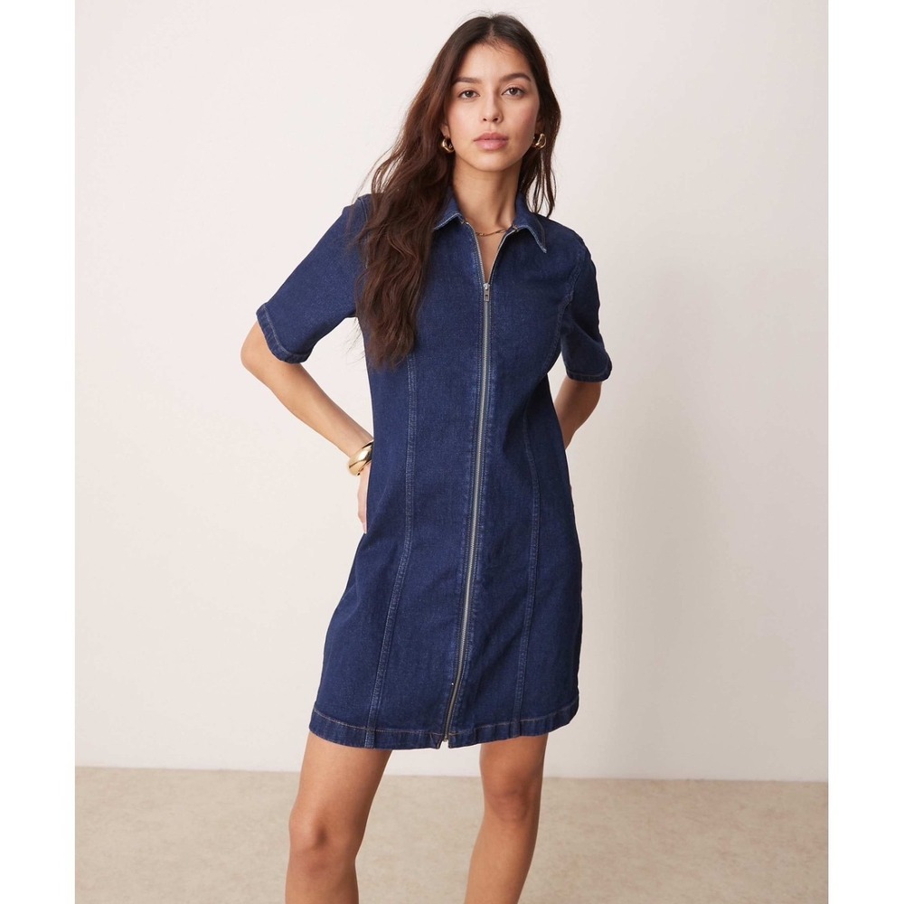 Abercrombie & Fitch Women Dress XLT Denim Zip Detail Skater Blue Wash Tall NEW